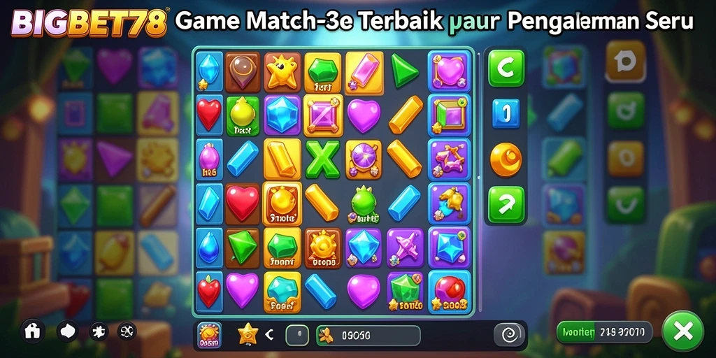 Screenshot gameplay BIGBET78 menunjukkan keseruan mencocokkan permata.