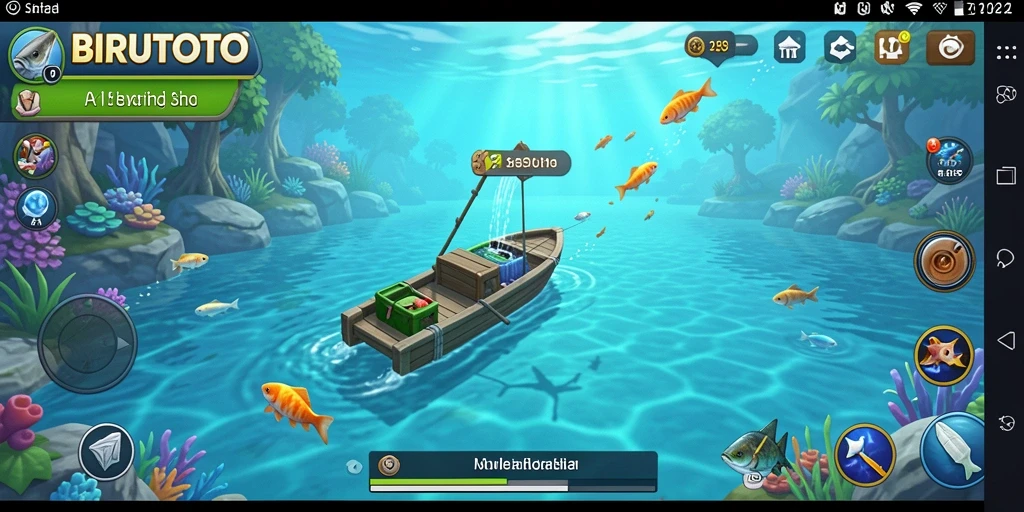 Screenshot gameplay BIRUTOTO yang menampilkan petualangan memancing yang seru.
