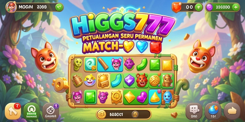 Tampilan gameplay seru HIGGS777 dengan berbagai tantangan Match-3.