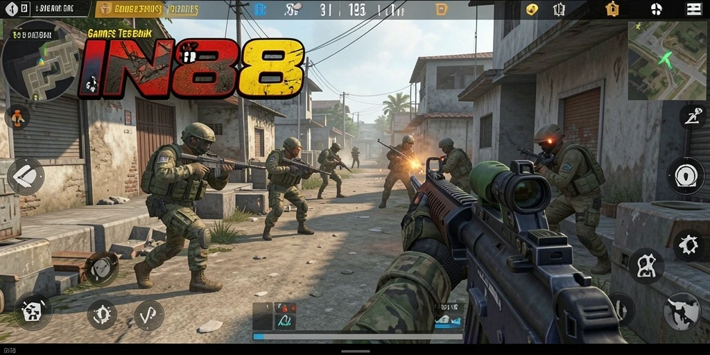 Tampilan gameplay mendebarkan dari IN88 dalam pertempuran FPS.