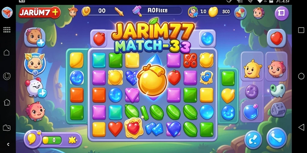 Screenshot gameplay JARUM77 yang menampilkan keseruan Match-3.