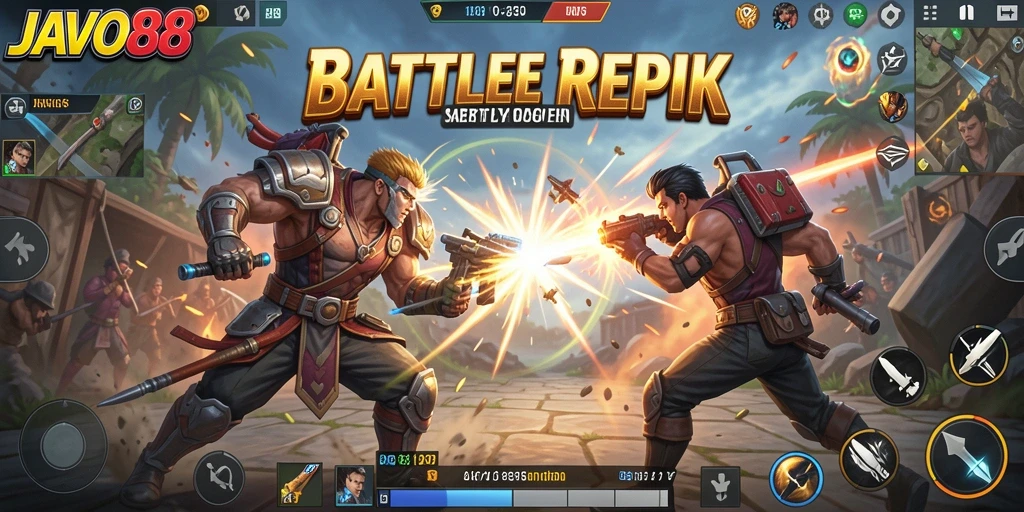 Screenshot yang menunjukkan aksi intens dalam gameplay Battle Royale.