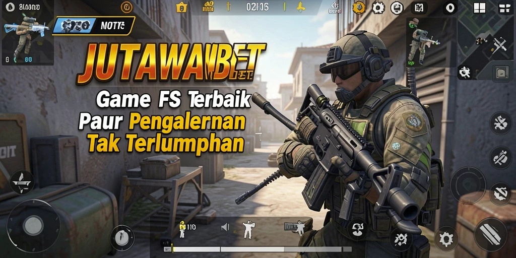 Tampilan gameplay menegangkan dari JUTAWANBET dengan aksi tembak-menembak.