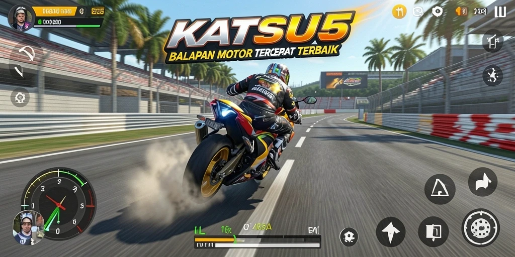 Tampilan gameplay KATSU5 dengan aksi balapan motor yang seru.