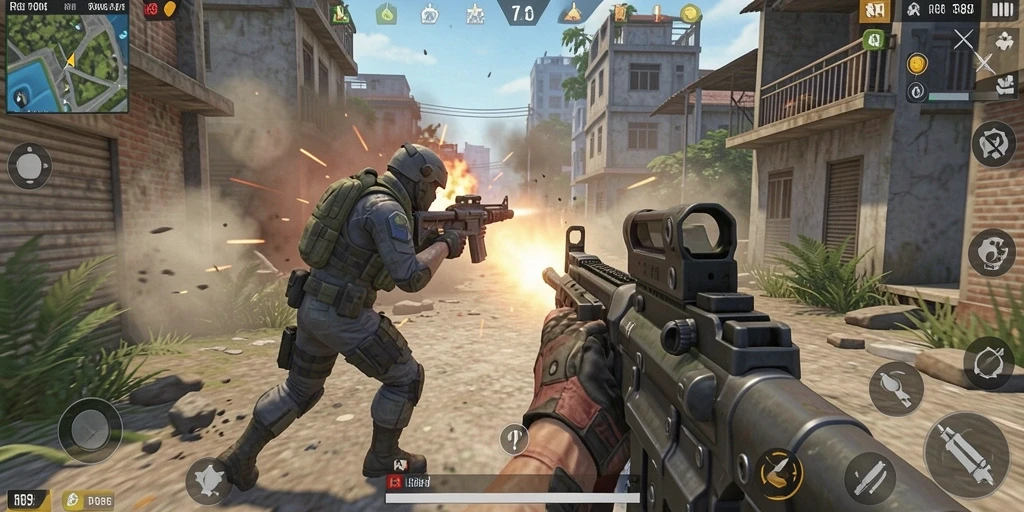 Tangkapan layar gameplay RR89 dengan aksi tembak-menembak yang mendebarkan.